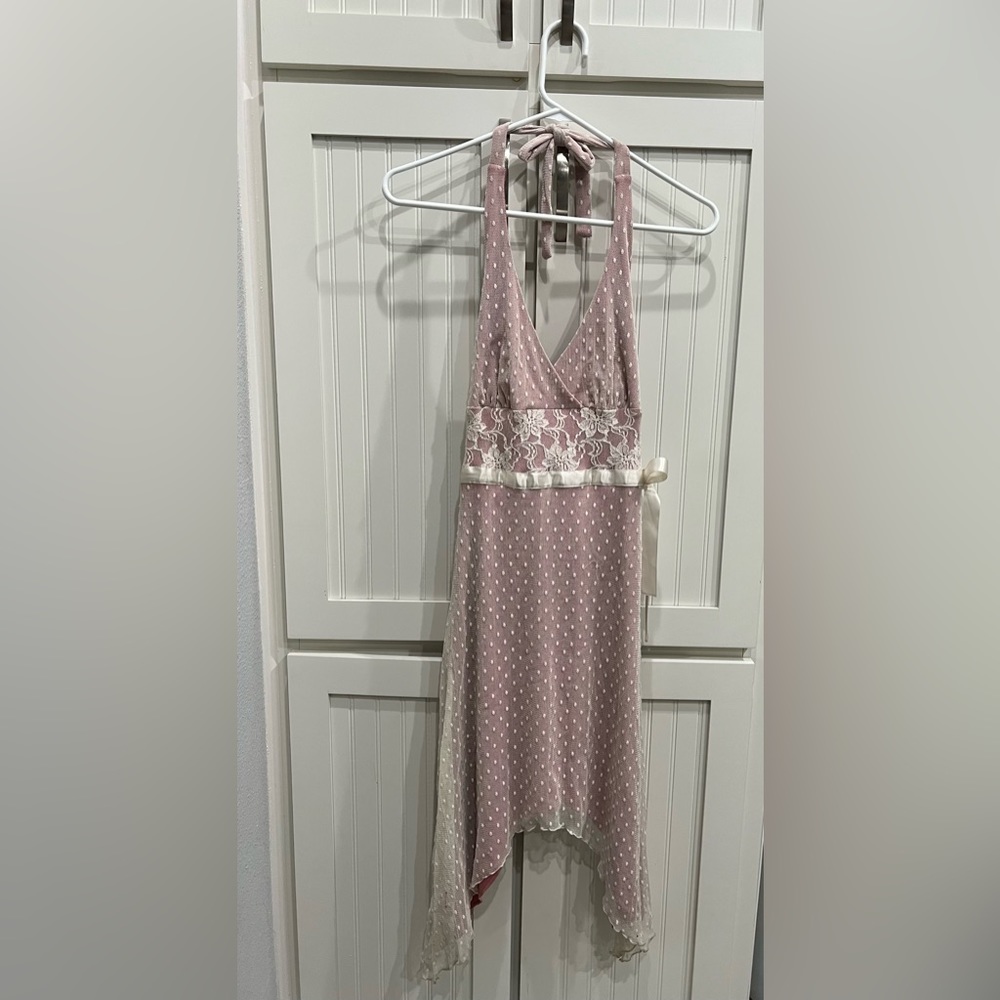 pink and white lace dress